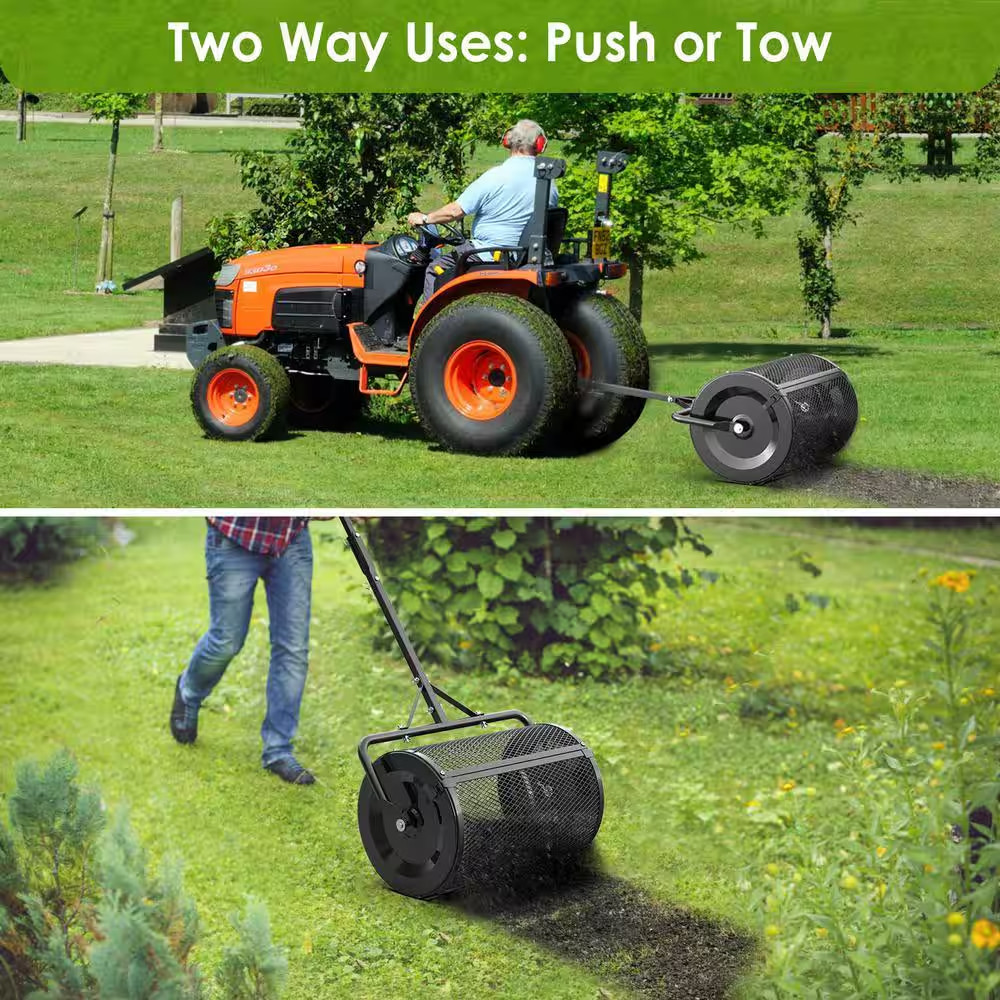 24 In. Black Compost Handheld Spreader Peat Moss Spreader, Lawn Garden Spreader