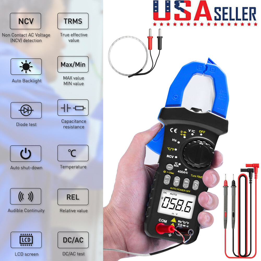 Digital Clamp Meter TRMS AC DC Volt Amp Current Clamp on Voltmeter Multimeter