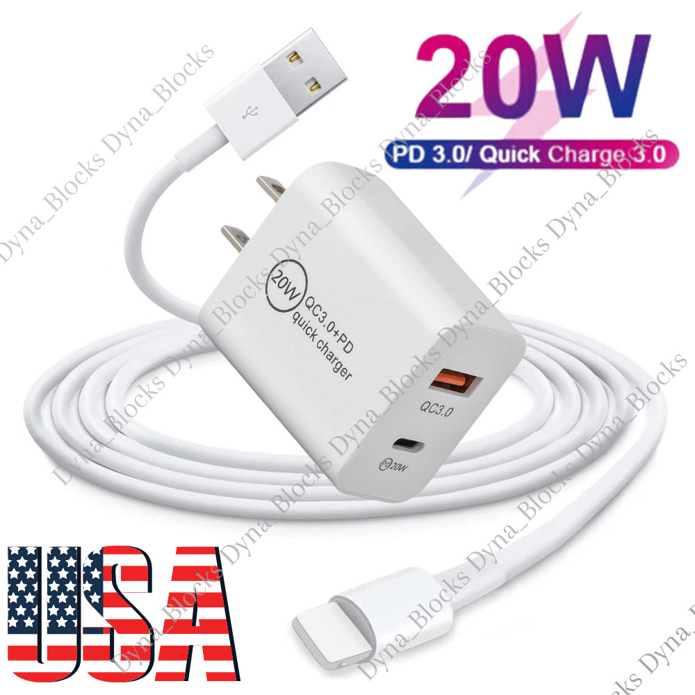 PD QC Power Adapter Cube 20W Fast Charger USB Cable For iPhone 14 13 12 11 XS 8