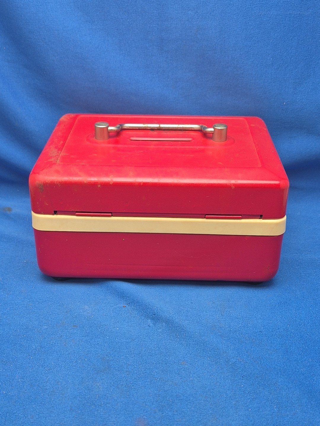 Cash Box Red Metal Locking No Key No Tray