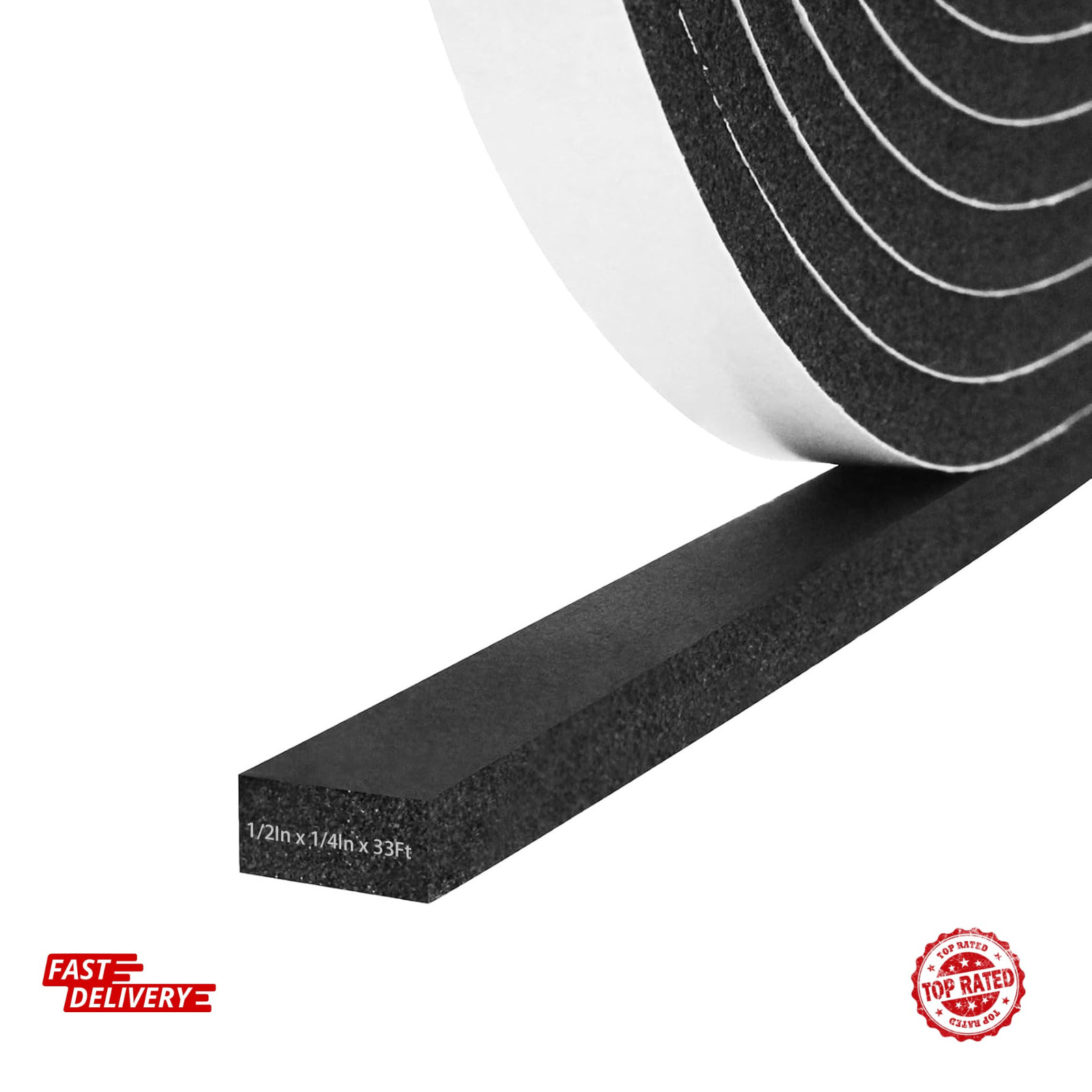 Foam Insulation Tape 1/2" x 1/4" x 33Ft Self Adhesive Strip