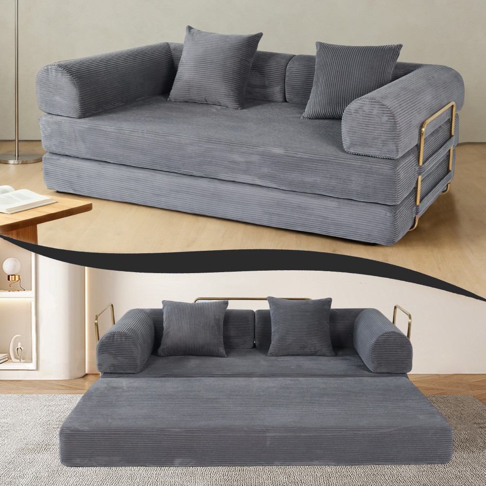 2-in-1 Foldable Convertible Sofa Bed, 75" Sleeper w/ Memory Foam, Grey