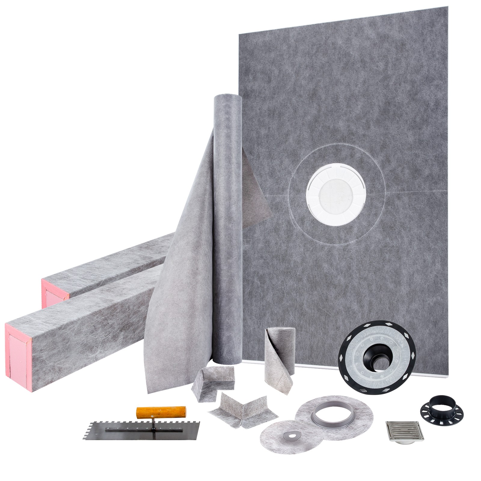Uimoso Waterproofing Shower Kit Shower Tray 48" x 72" with Central Drain PVC
