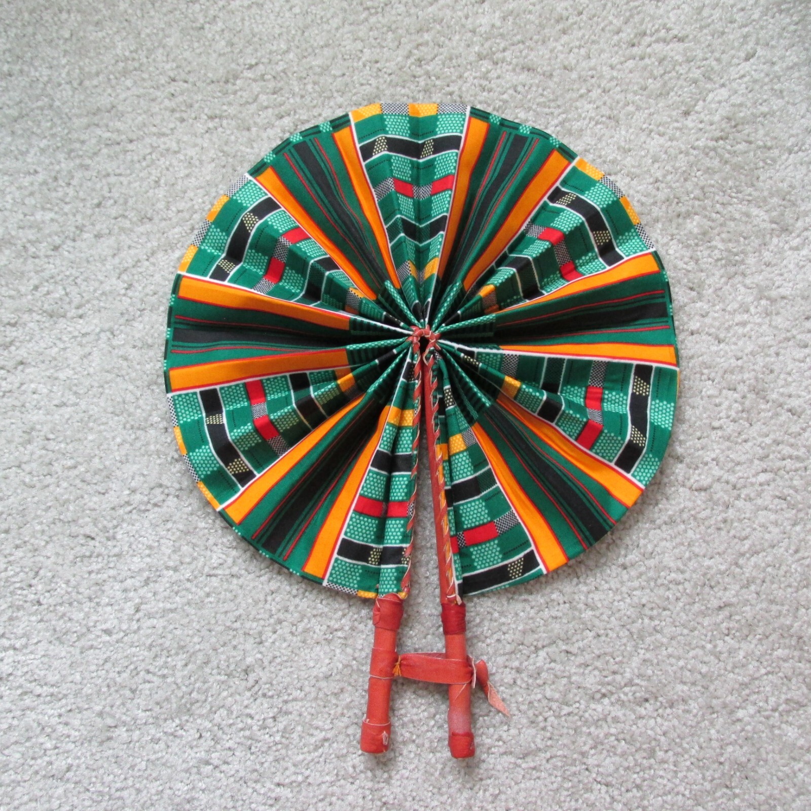 African Kente Print Hand Held Fabric Fan leather handles