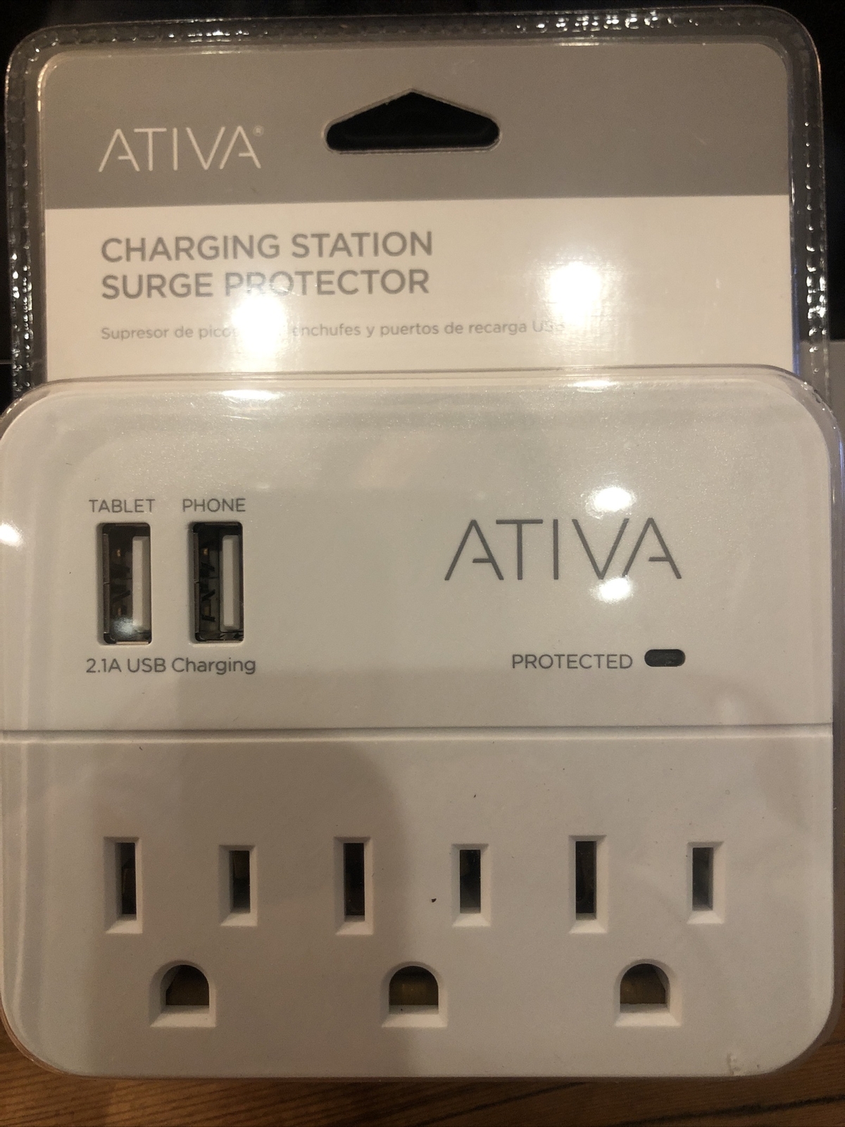 Ativa 3-Outlet 2-USB Charging Station Surge Protector, White, Free Shipping