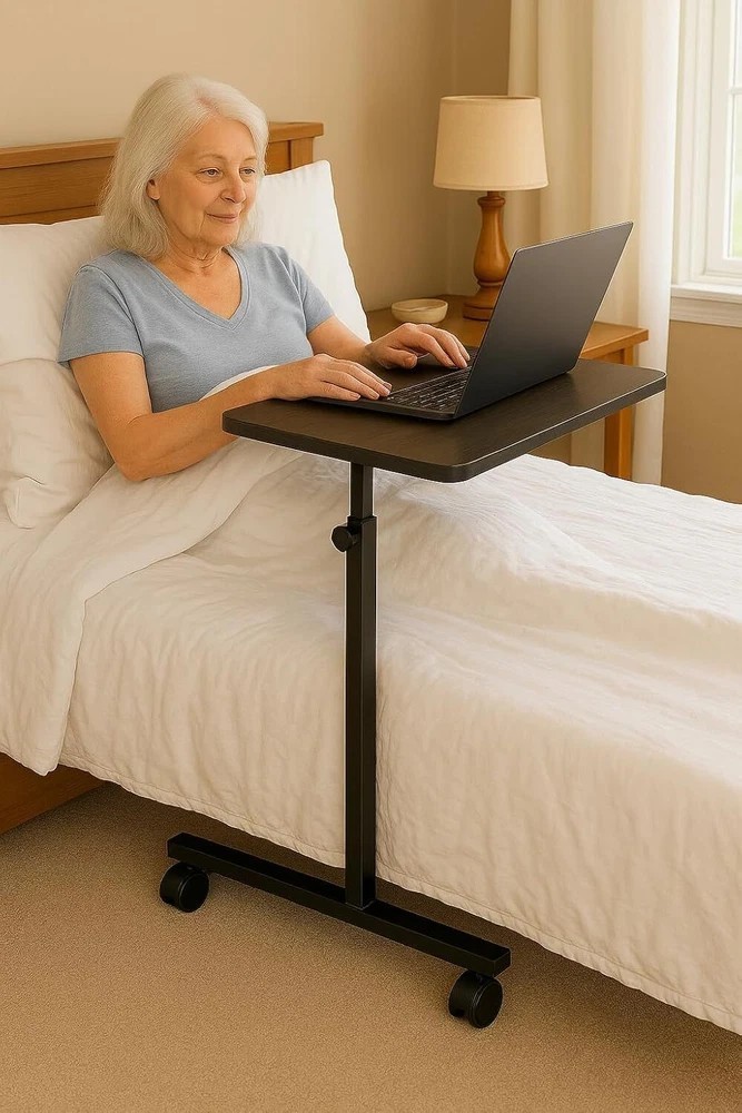 Overbed Table on Wheels Height Adjustable 30” to 42” Rolling Home Medical Table