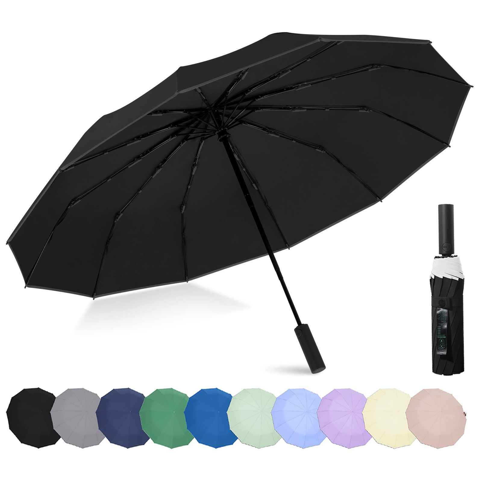 BAODINI Windproof Compact Rain 46 Inch Arc Canopy, Medium Size, Deep Black
