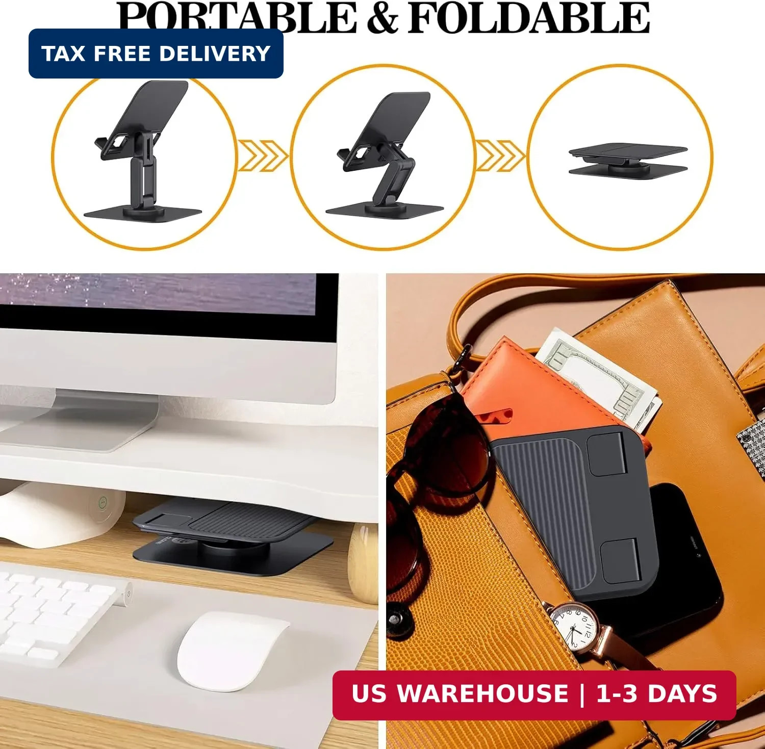 iPad Stand, 360° Rotating Adjustable Foldable iPad Tablet Holder for Desk FAST