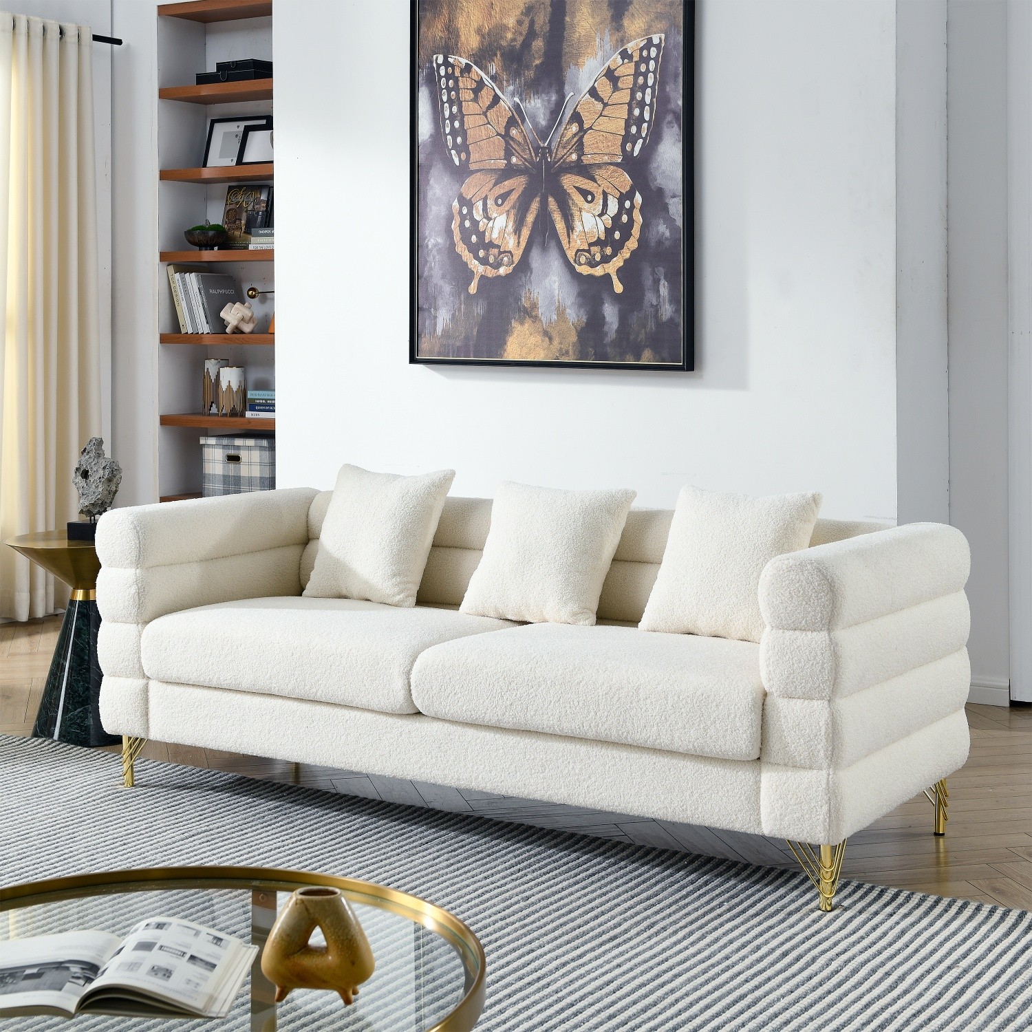 Loveseat Sofa 3-Seater Sofa Couch Teddy Upholstered Sofa Couch Living Room Sofa