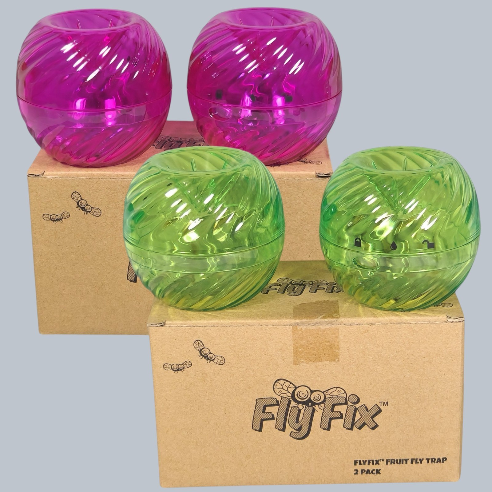 4 Pack FlyFix Fruit Fly Indoor Traps Pink & Green
