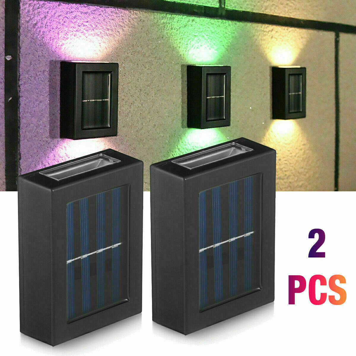 2Pcs Color Change Solar 2 LED Deck Lights Garden Patio Pathway Step Fence Lamps