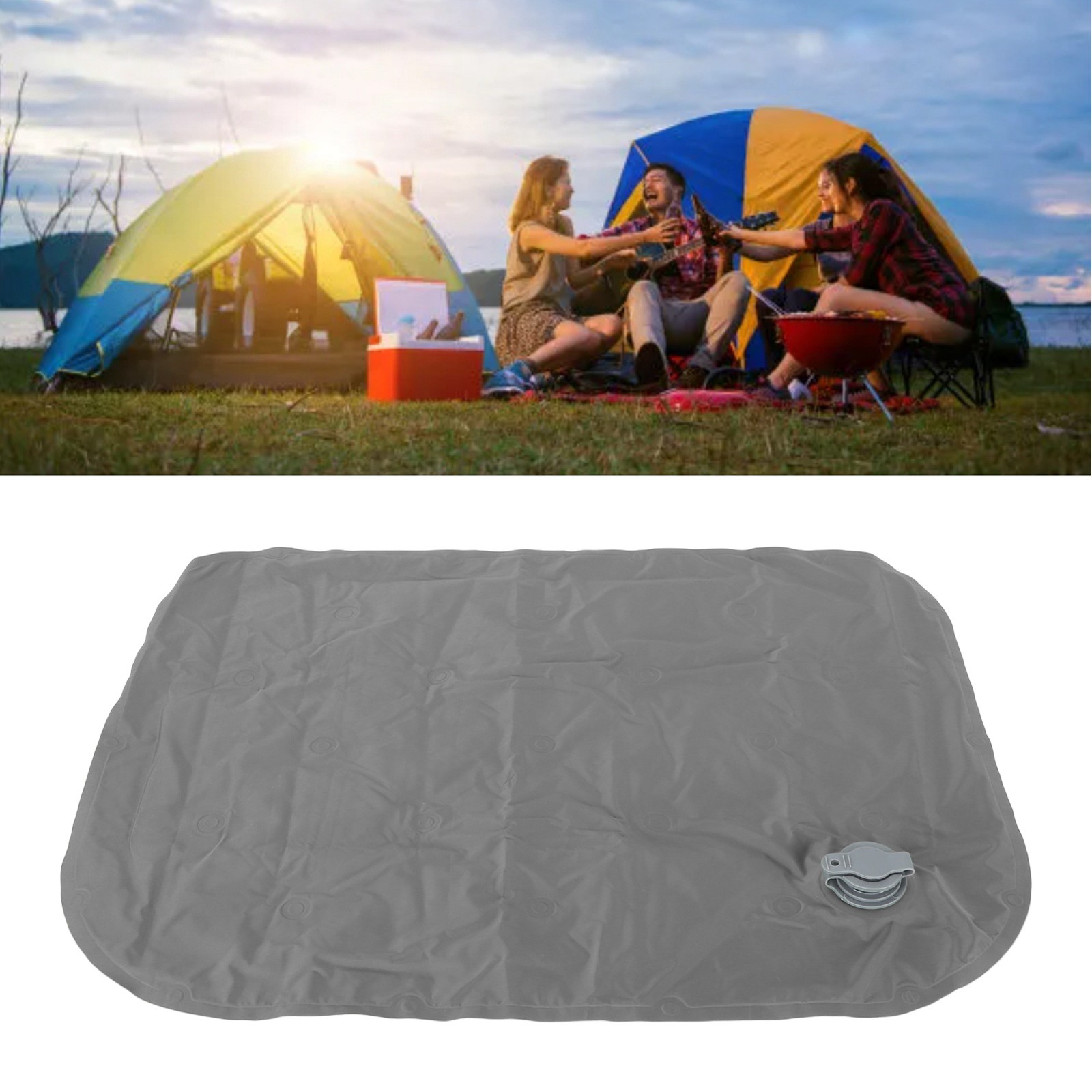 (Grey)Outdoor Inflatable Cushion Foldable Inflatable Sitting Pad Portable So BL