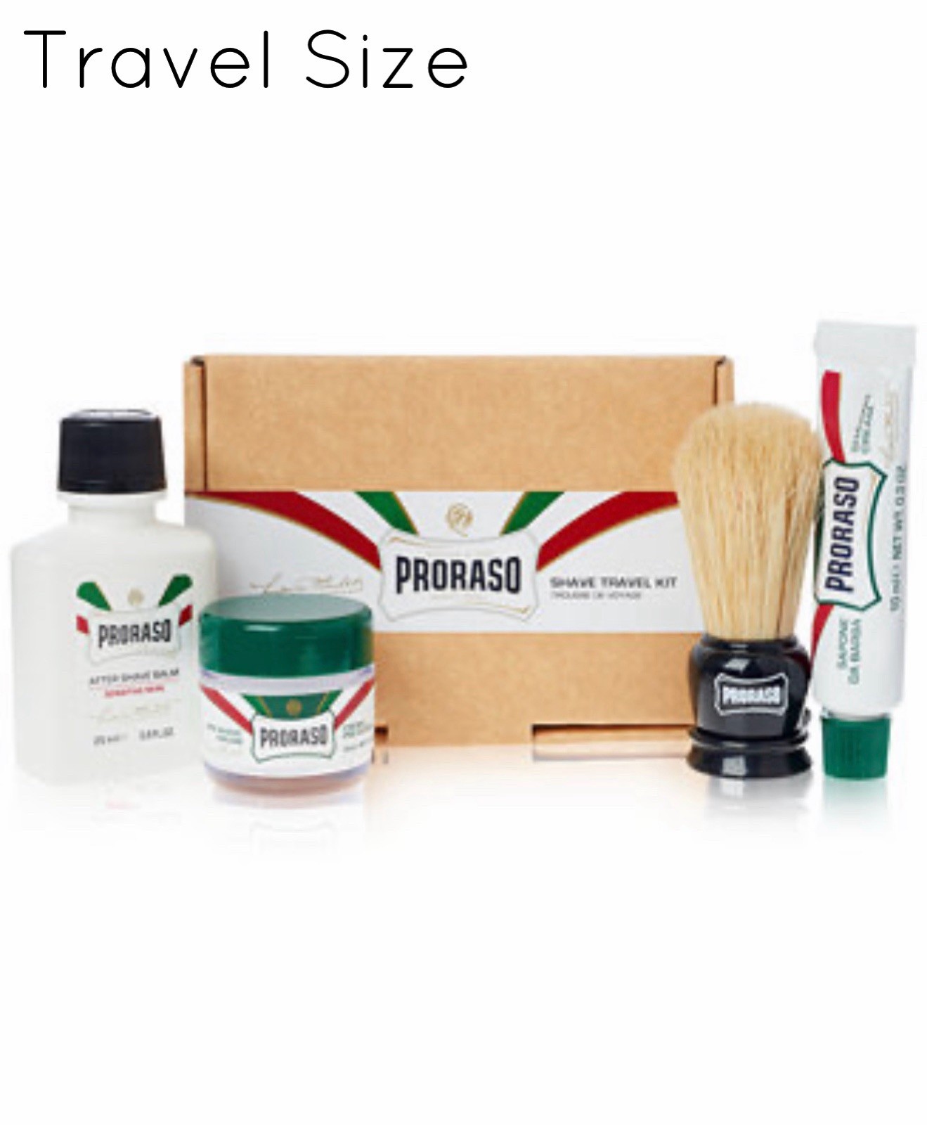PRORASO AIR TRAVEL SHAVING KIT/PRE SHAVE 15ML+CREAM TUBE 10ML+BLUSH+BALM 25ML