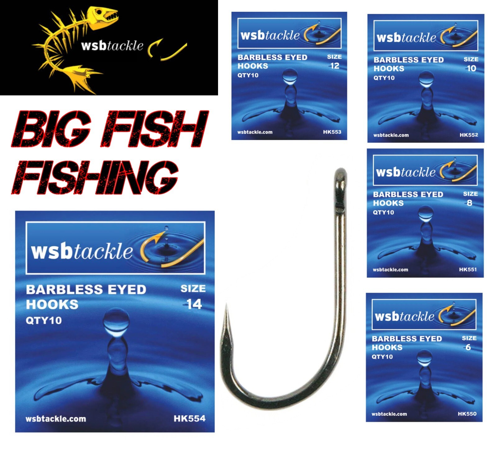 X-STRONG Barbless Eyed Fishing Hooks Coarse & Carp Fishing Hook - 10 Per Packet