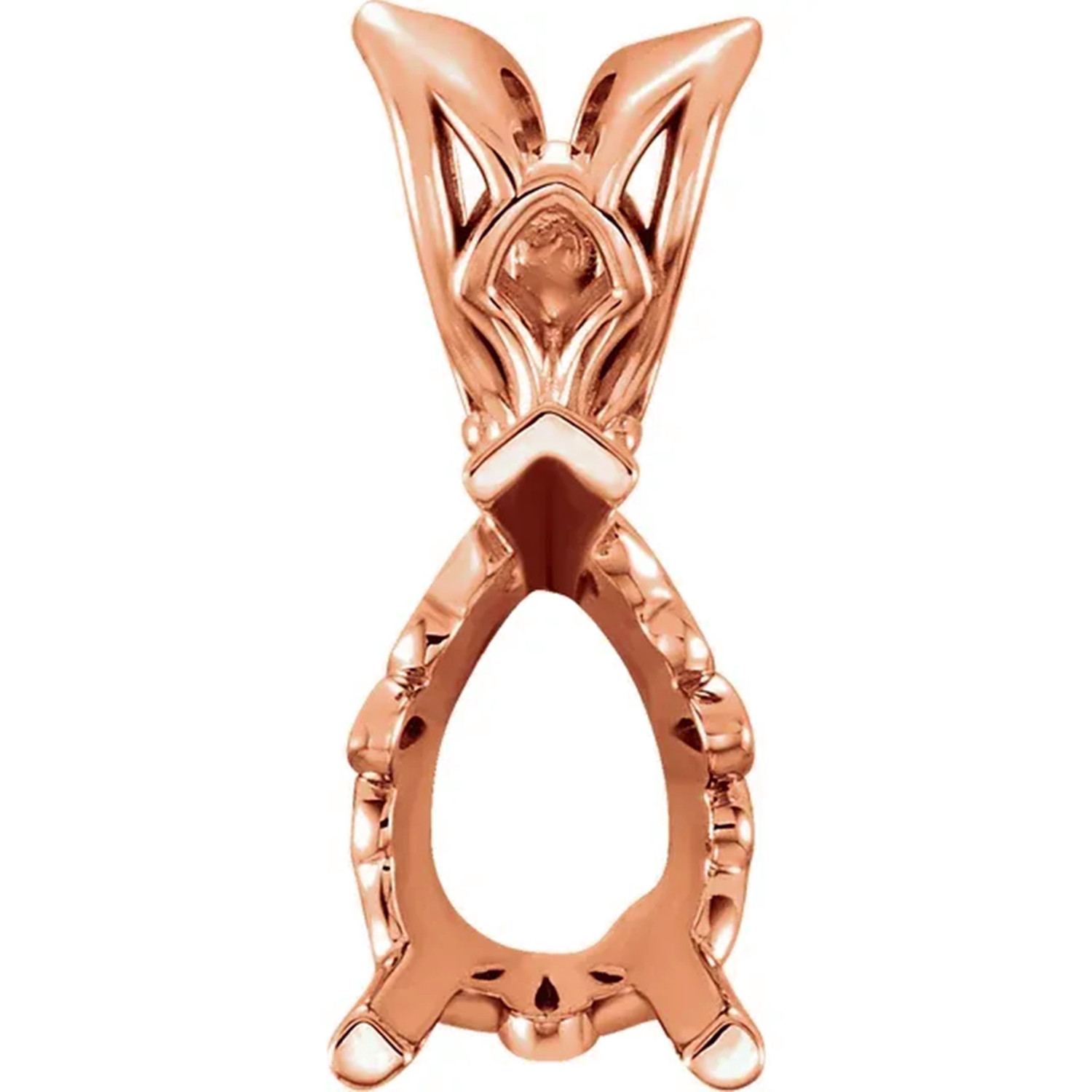 Pear Cut Pendant Mounting 14K Rose Gold V Prong Antique Scroll Design Setting US