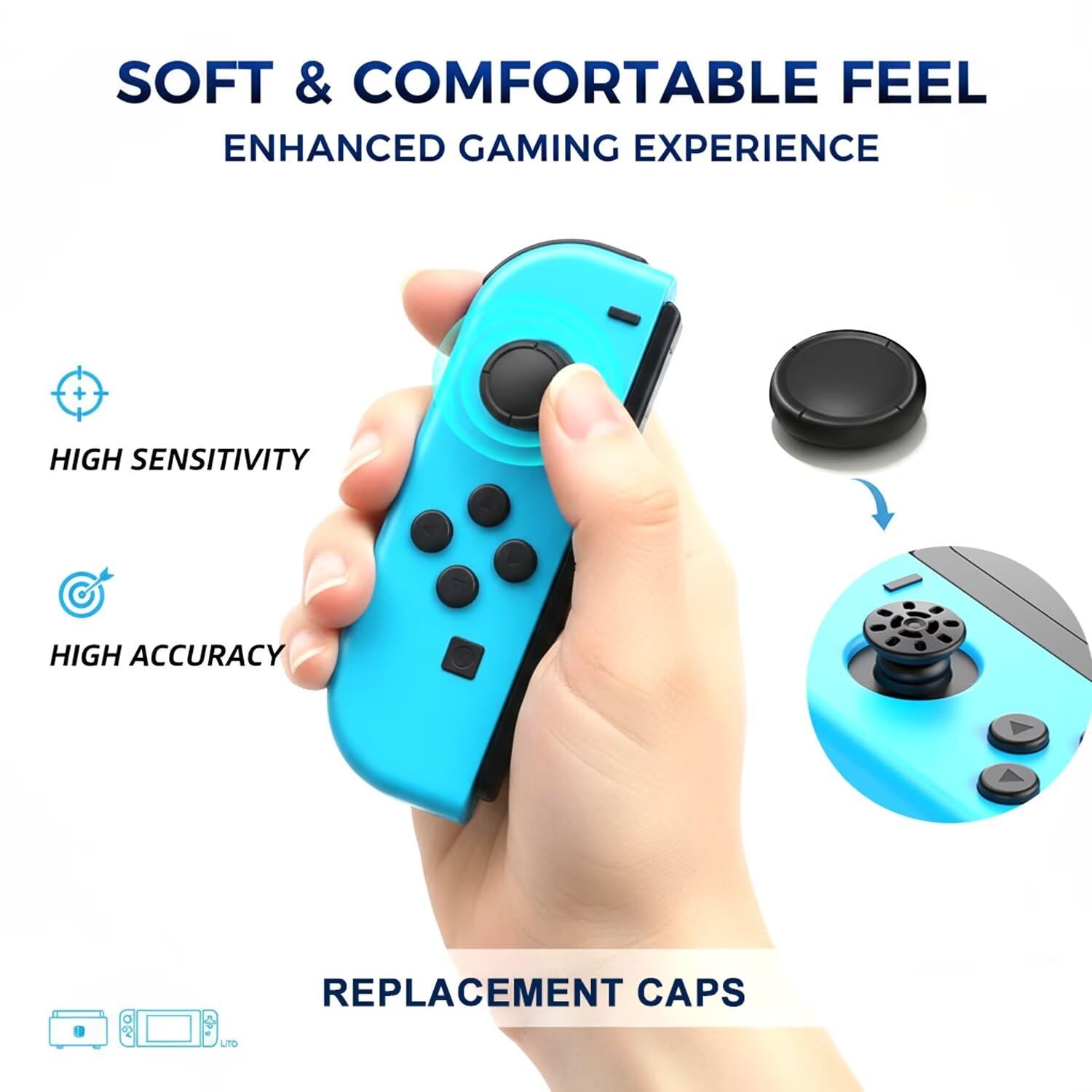Ferkurn Joystick Replacement Cap Thumb Grip for Switch OLED Joycon & Black