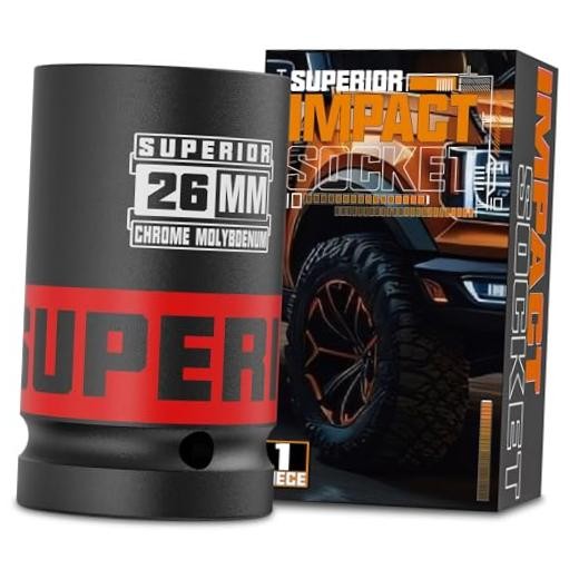 3/4" Drive Impact Socket, 26 mm Deep Socket, Metric Axle 3/4" Drive 26mm Deep