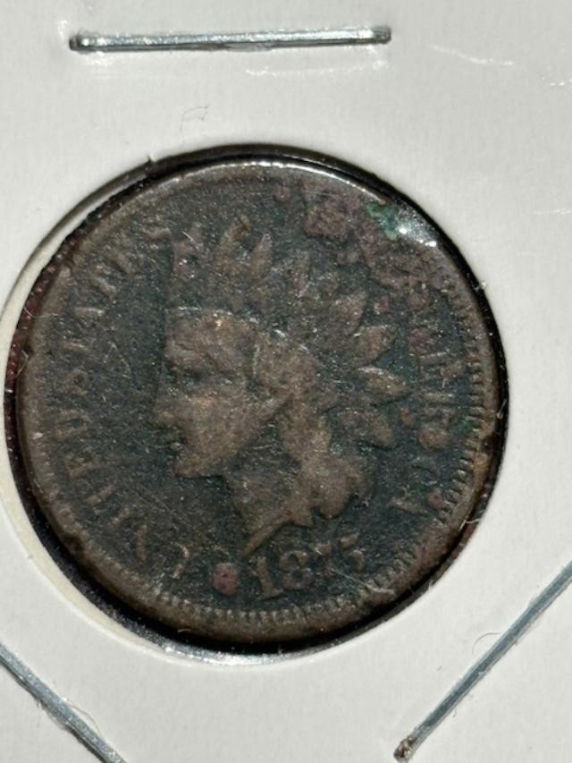 1875 Indian Head Cent, Circulated with issues VG Details