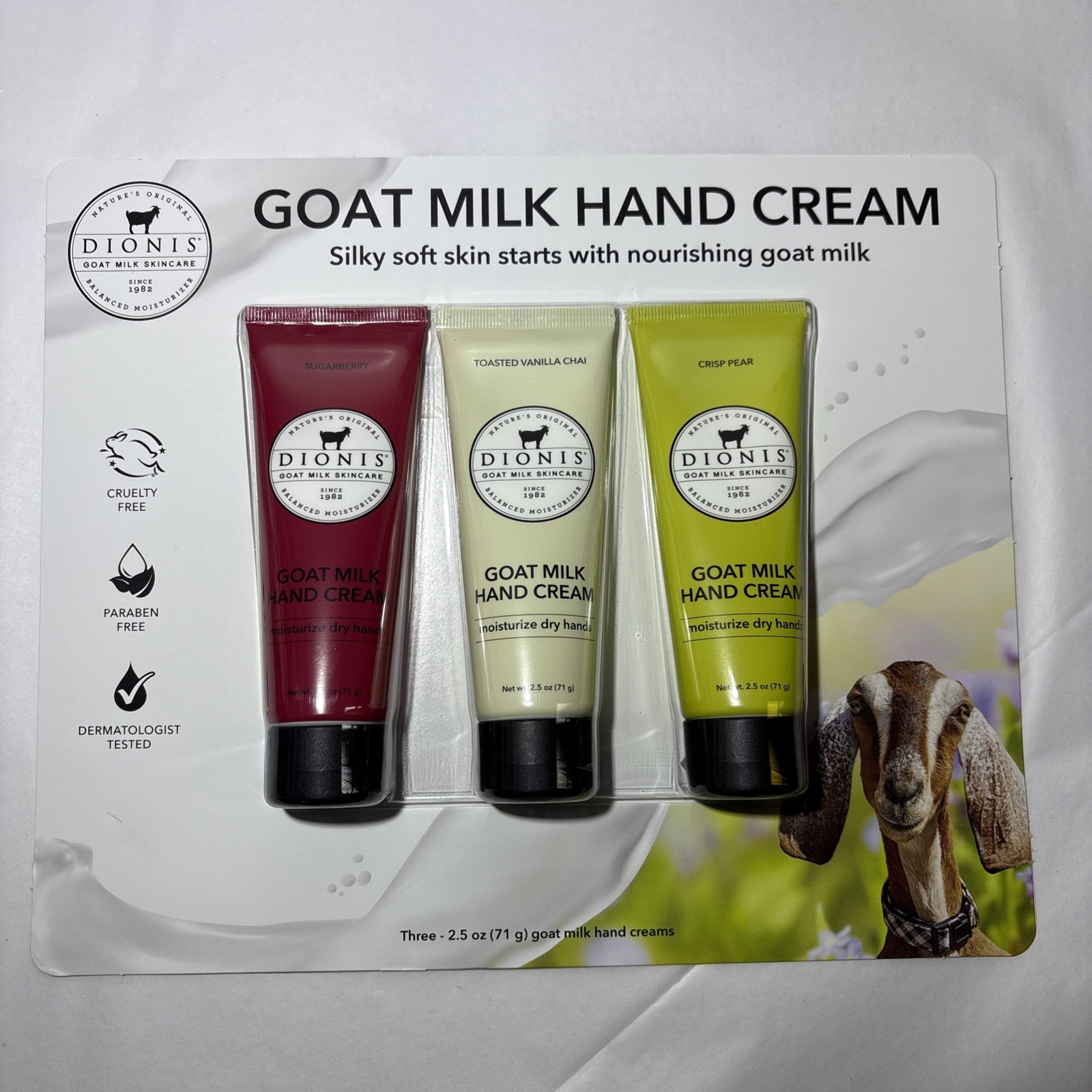 Dionis Goat Milk Skincare 3 Pack Assorted Scented Hand Creams, 2½ oz