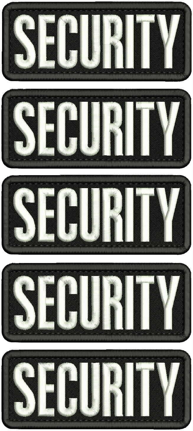 SECURITY 5 EMBROIDERY PATCH 2X5 HOOK ON BACK WHITE ON BLACK
