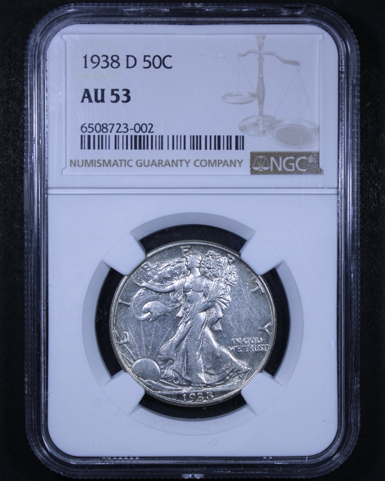1938-D Walking Liberty Half Dollar - 50c NGC AU53 - Key Date Coin!