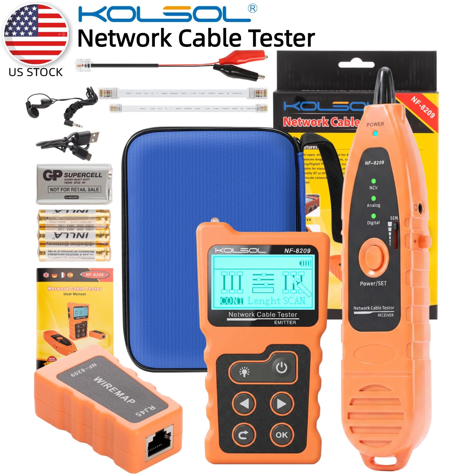 NF-8209 POE Wire Checker Cat5/6 Lan Test Network Tool Scan Cable Wiremap Tester