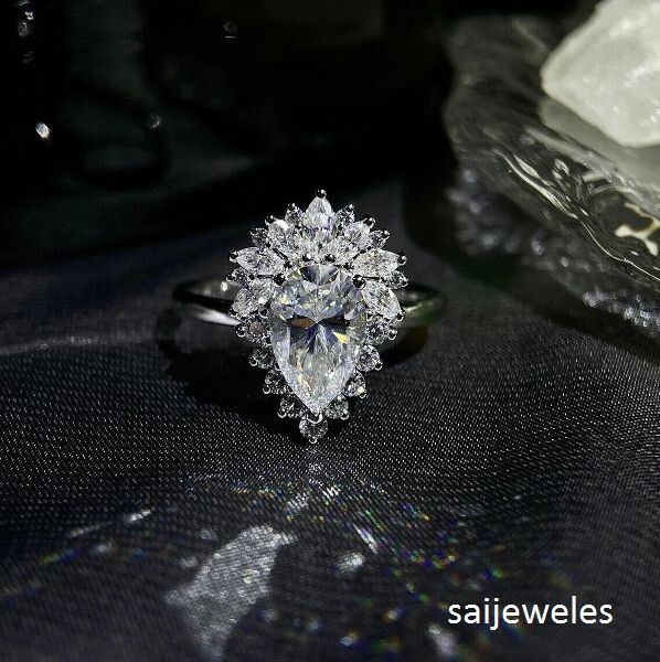 Cluster Engagement Ring 2.50CT Pear Lab-Created Diamond 14K White Gold Finish