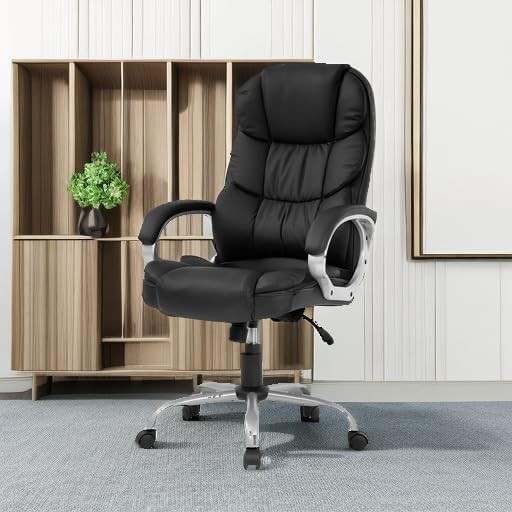High Back Ergonomic Office Chair PU Leather Adjustable Swivel Task Chair Black