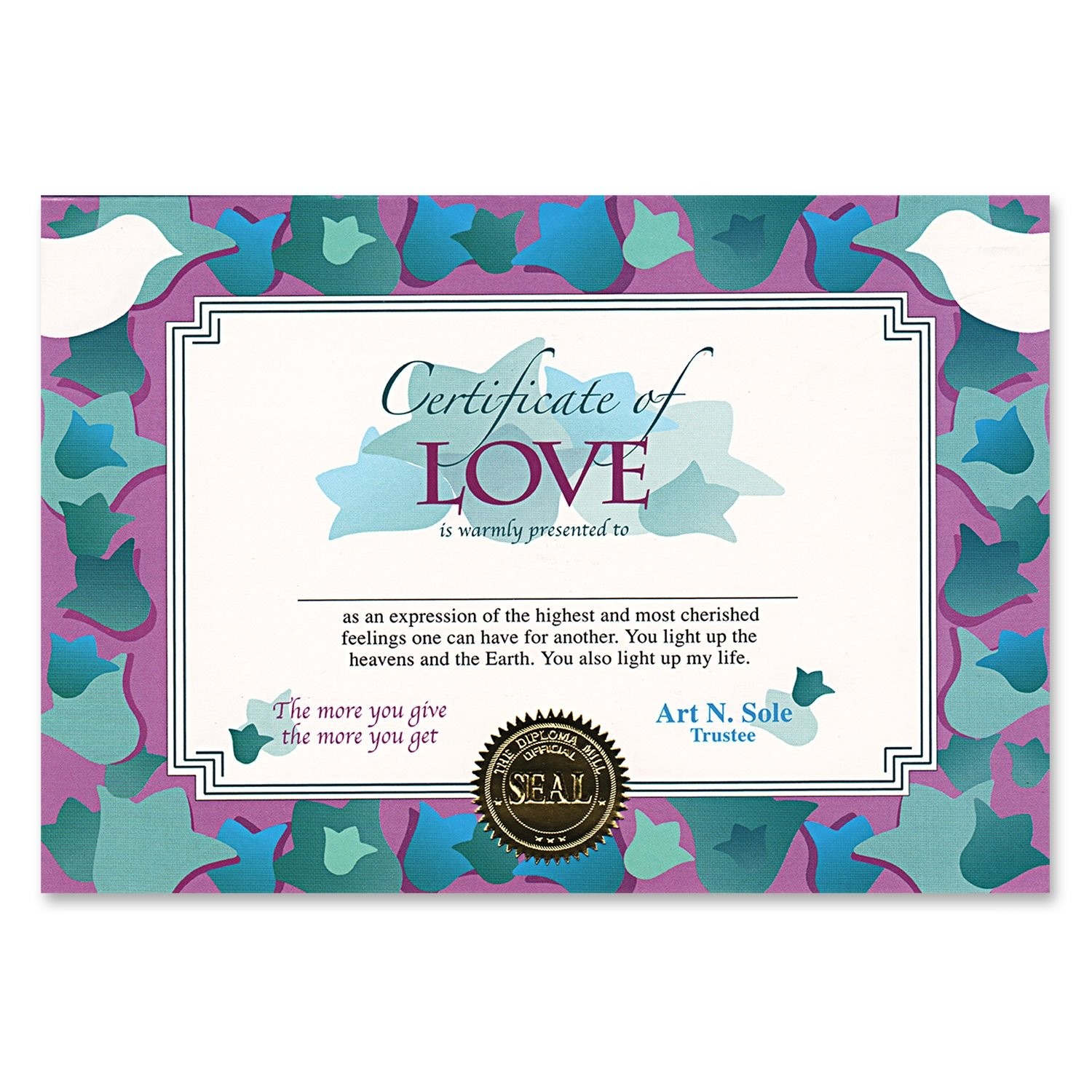 Beistle Certificate Love Multicolor Standard Functional Keepsake Animals