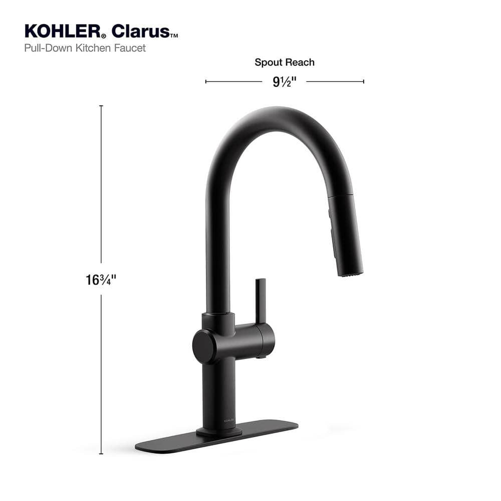 KOHLER Clarus Single Handle Pull Down Sprayer Kitchen Faucet in Matte Black
