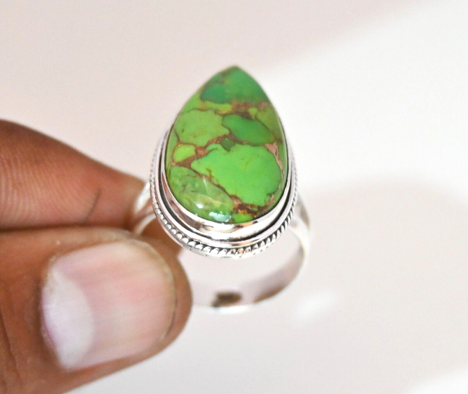 NATURAL GREEN TURQUOISE GEMSTONE HANDMADE RING 925 STERLING SILVER  RING ALLSIZE