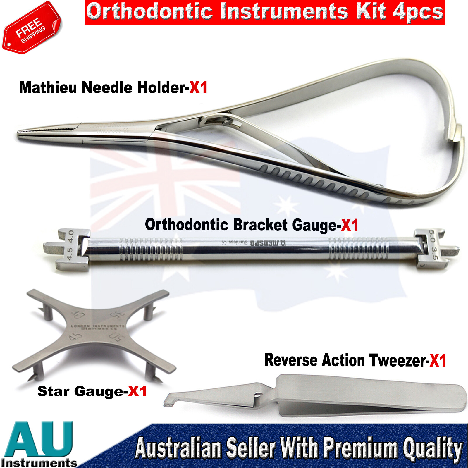 Orthodontic Instruments Needle Holder Mathieu Height Gauge Bracket Tweezers New
