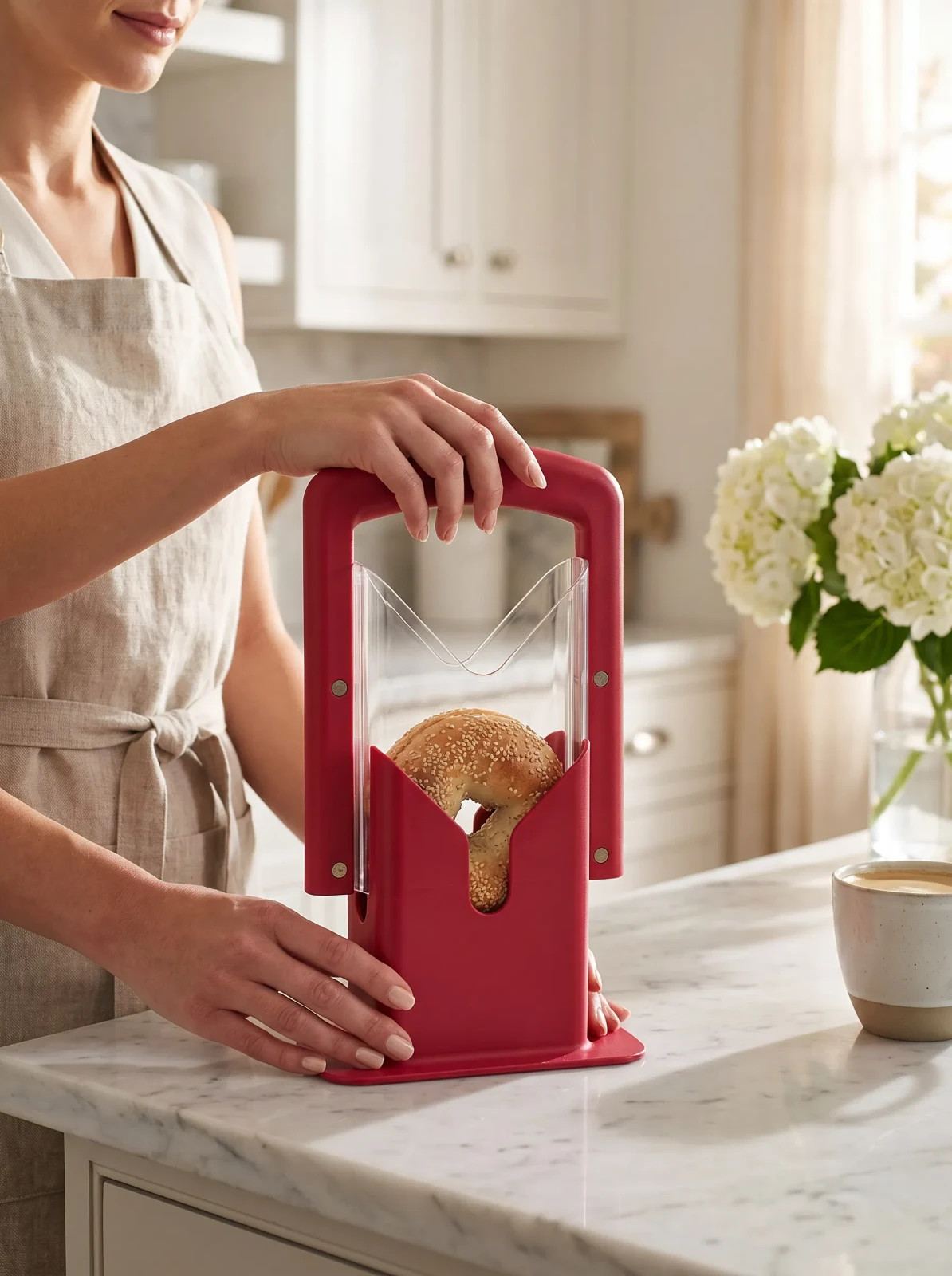 Hoan The Original Bagel Guillotine Universal Slicer, 9.25-Inch, Red