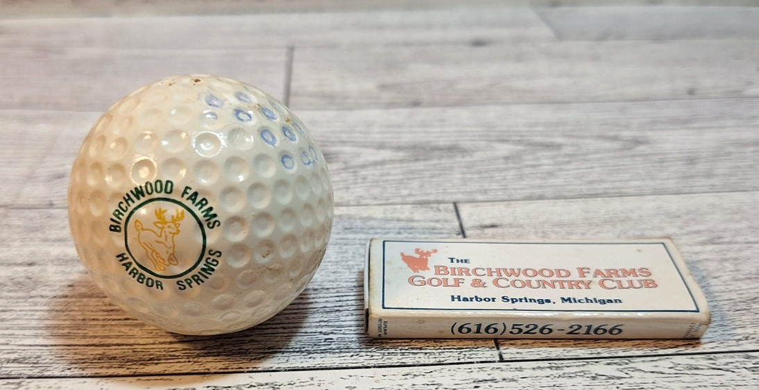 Vintage Golf Ball & Matchbox from Birchwood Farms Golf and Country Club Michigan