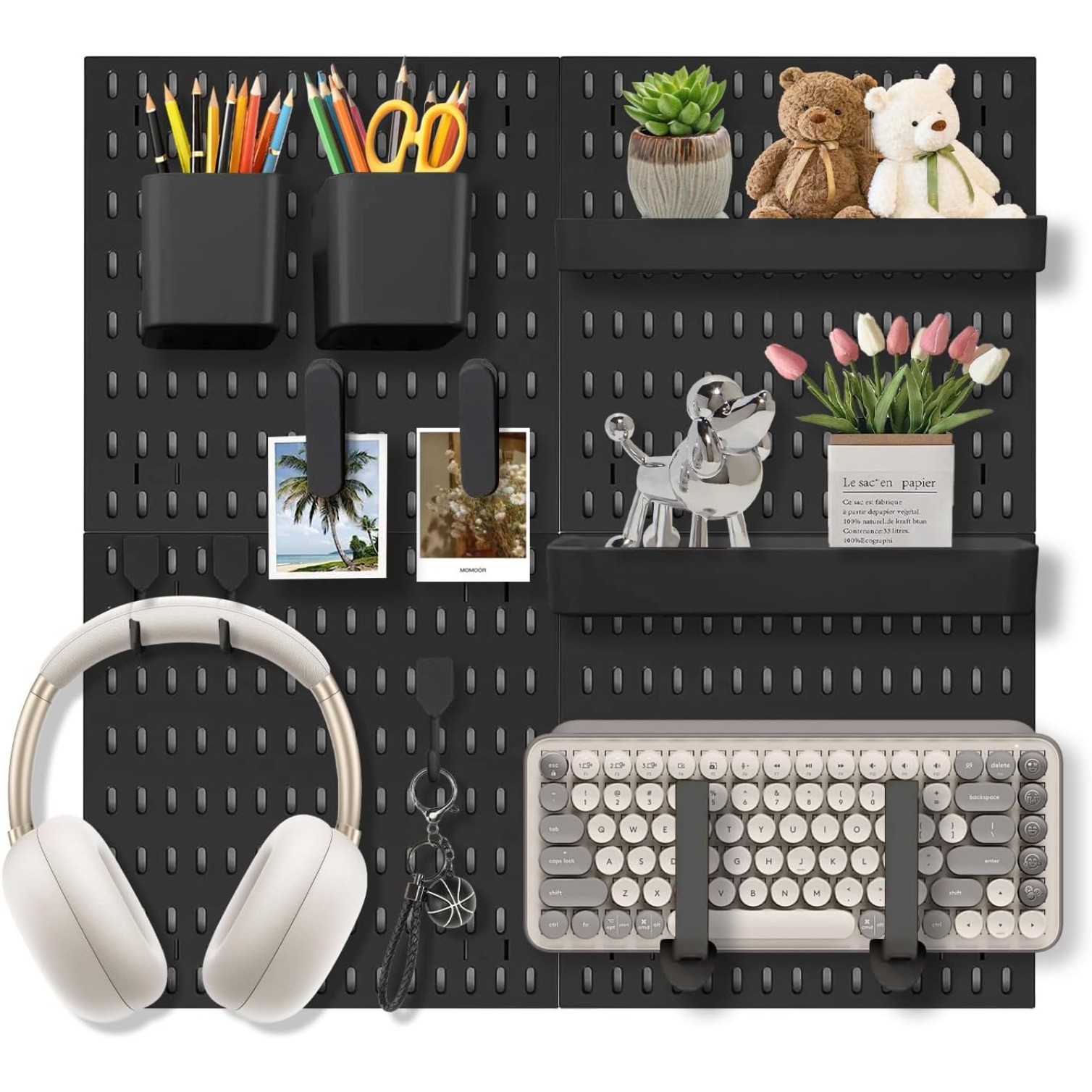 Pegboard Wall Organizer Set, 4 Peg Boards with Hooks & Shelves – Office, Kitchen