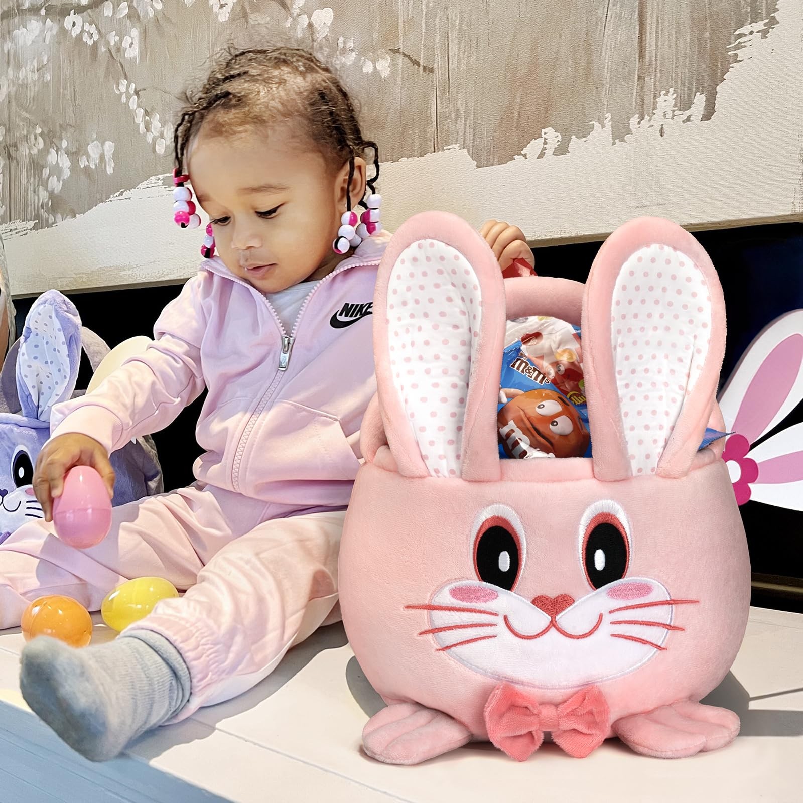 HiChen Easter Basket Empty Bunny, Easter Egg Baskets Small Gift Basket with D...