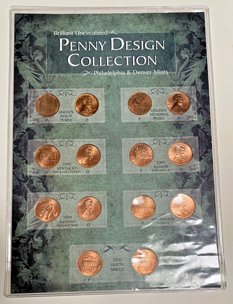 Brilliant Uncirculated Penny Design Collection P & D Mints COA Display
