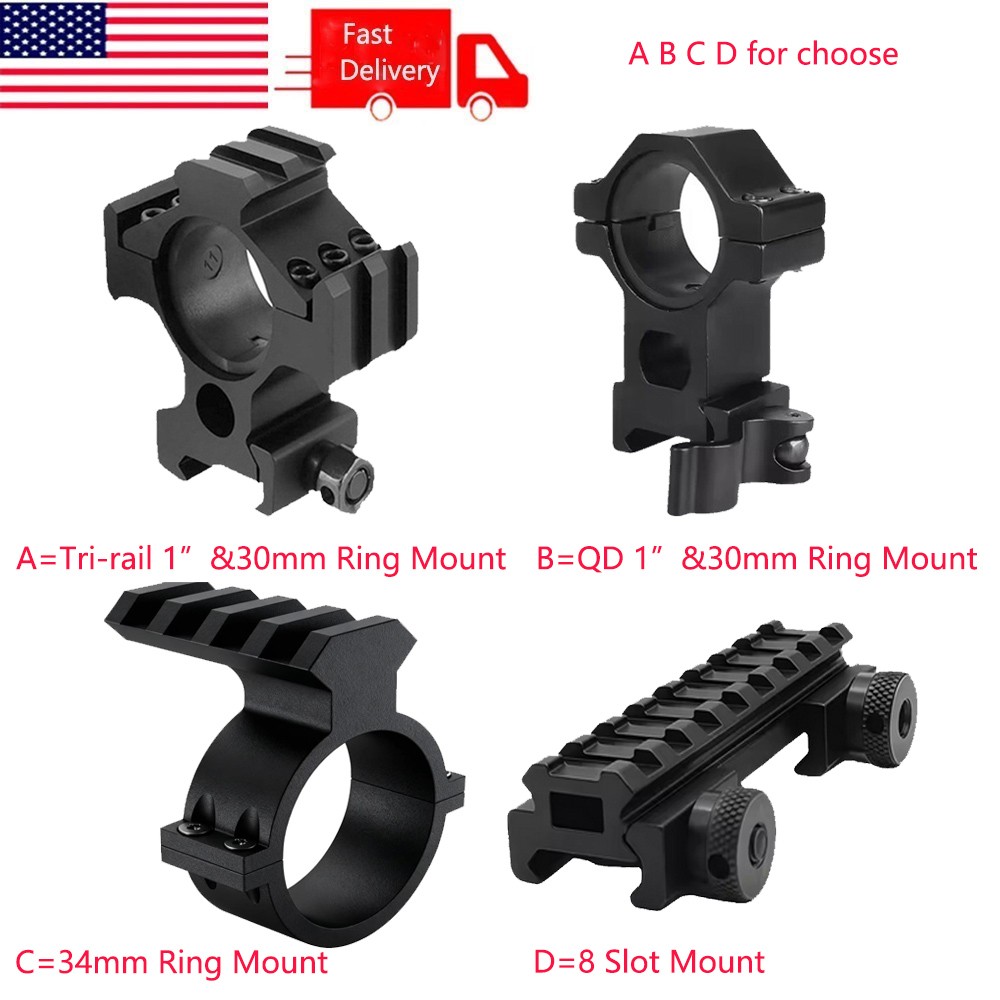 High Profile 1"/30mm Ring Scope Mount/8 Slot Riser Mount/34mm Ring Barrel Mount