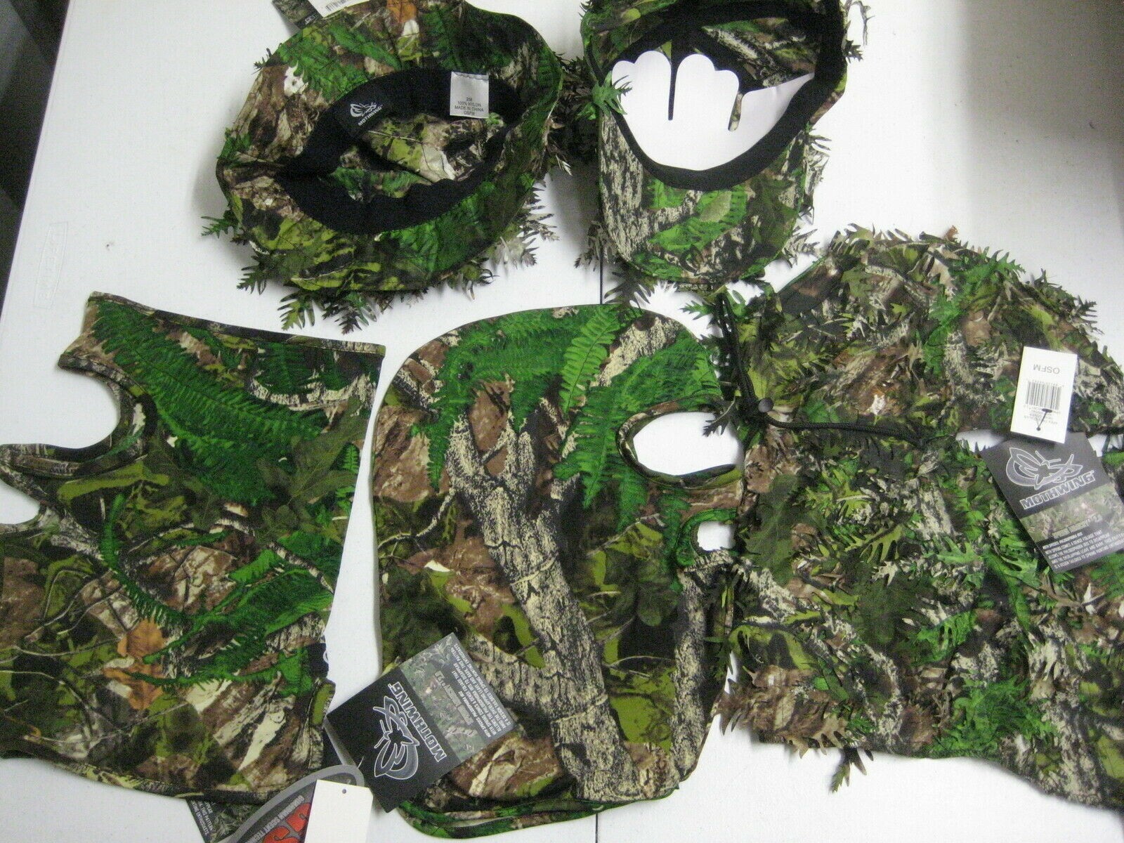 Lot of 5 Mothwing Hat Facemask Hood Leafy 3D Spring Green Turkey Hunting Camo