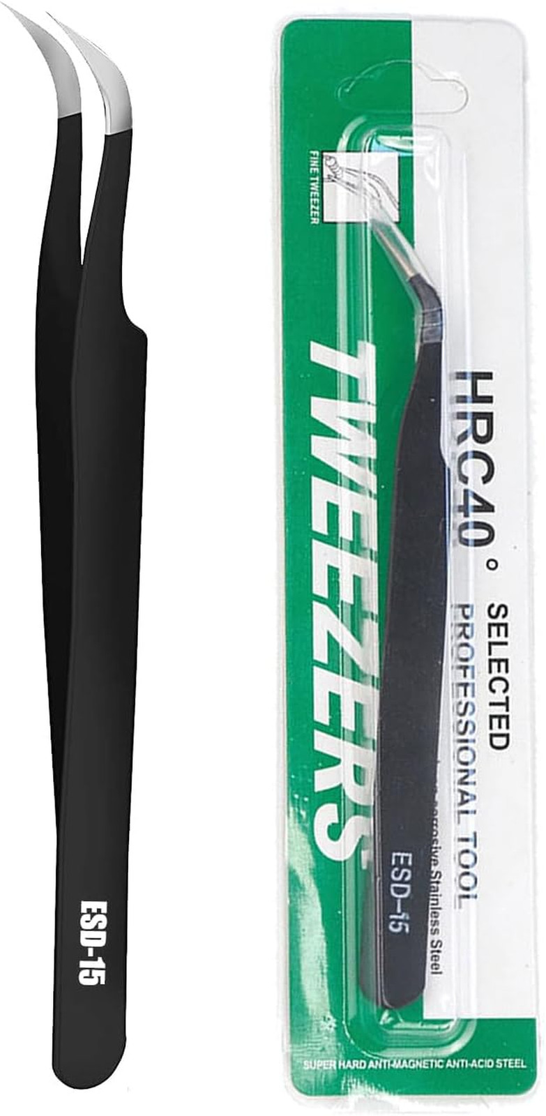 Stainless Steel Curved Tip Eyelash Extension Tweezers - Black