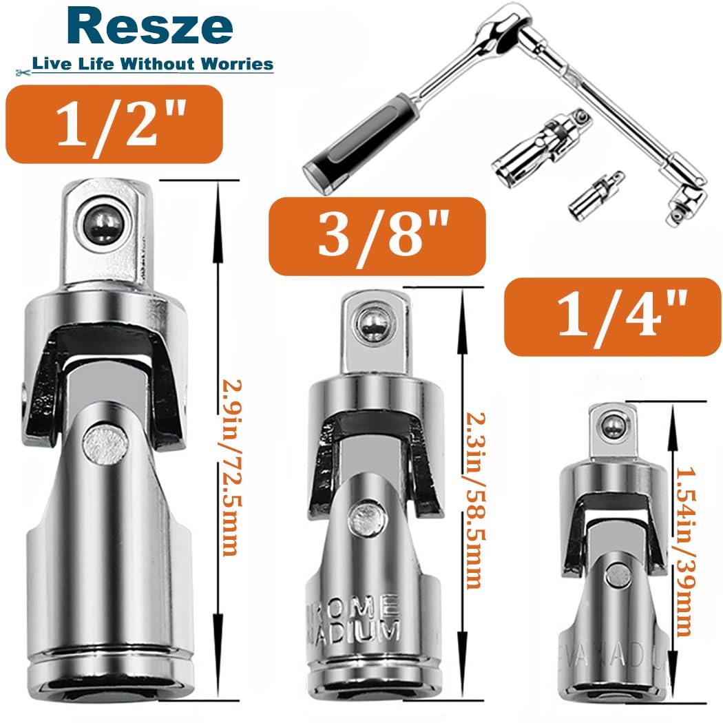 3PCS Swivel Socket Set (1/4", 3/8", 1/2"), 360° Rotating Adapters