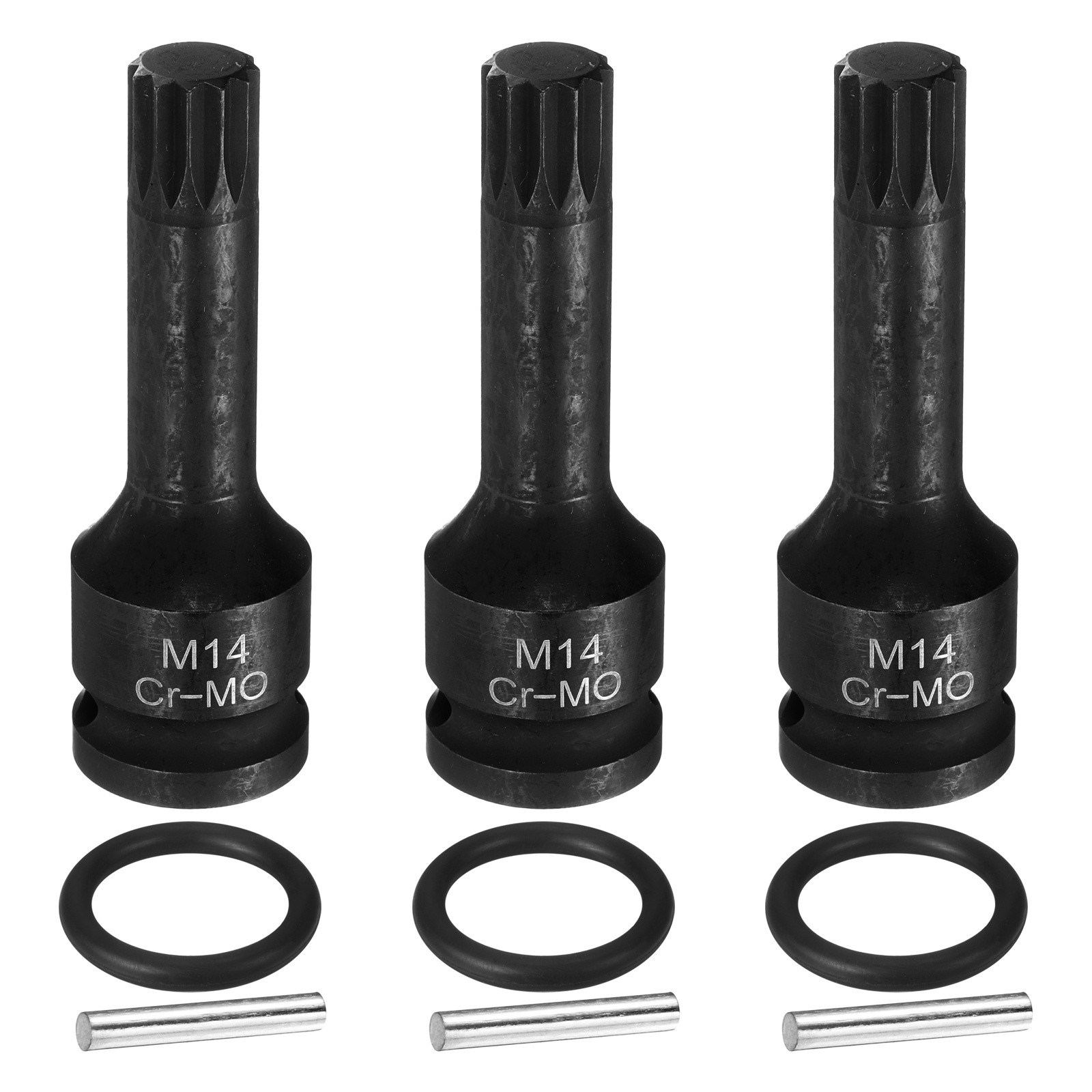 3pcs 1/2" Drive M14 Triple Square Impact Spline Bit Socket 14mm CR-MO Steel