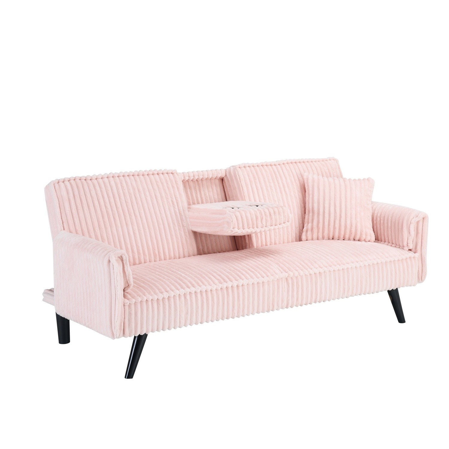 Corduroy Sofa Convertible Sleeper Sofa Bed w/ 2 Cup Holders & Adjustable Back