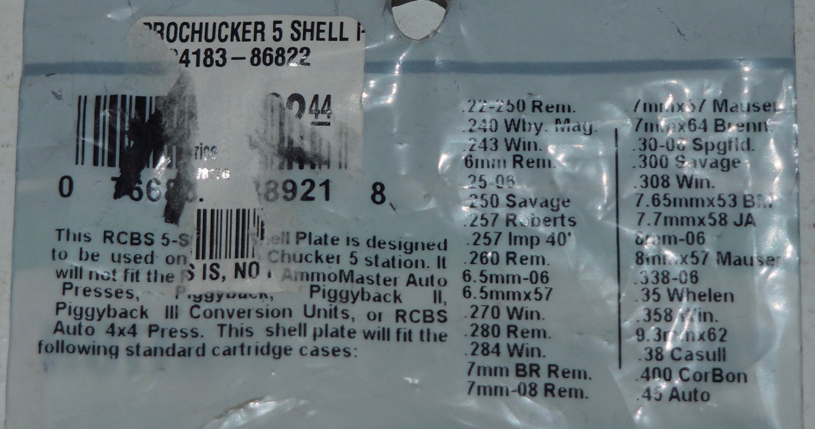 RCBS PRO CHUCKER 5-Shell Plate #03-(88921-NOS-in open package