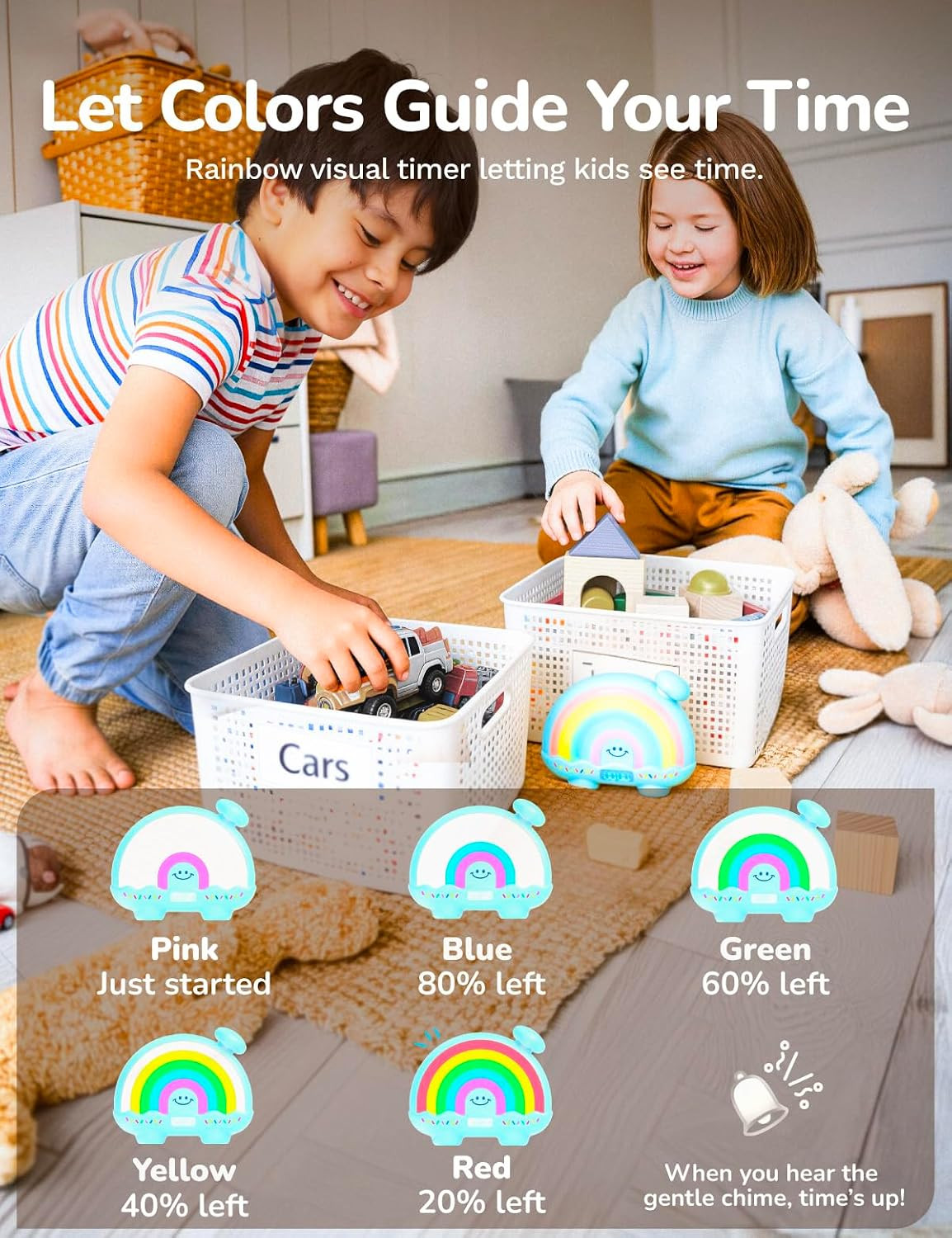 Timer Pal, Rainbow Visual Timer for Kids/Adults, 0-99 Minutes Light Timer | Rech