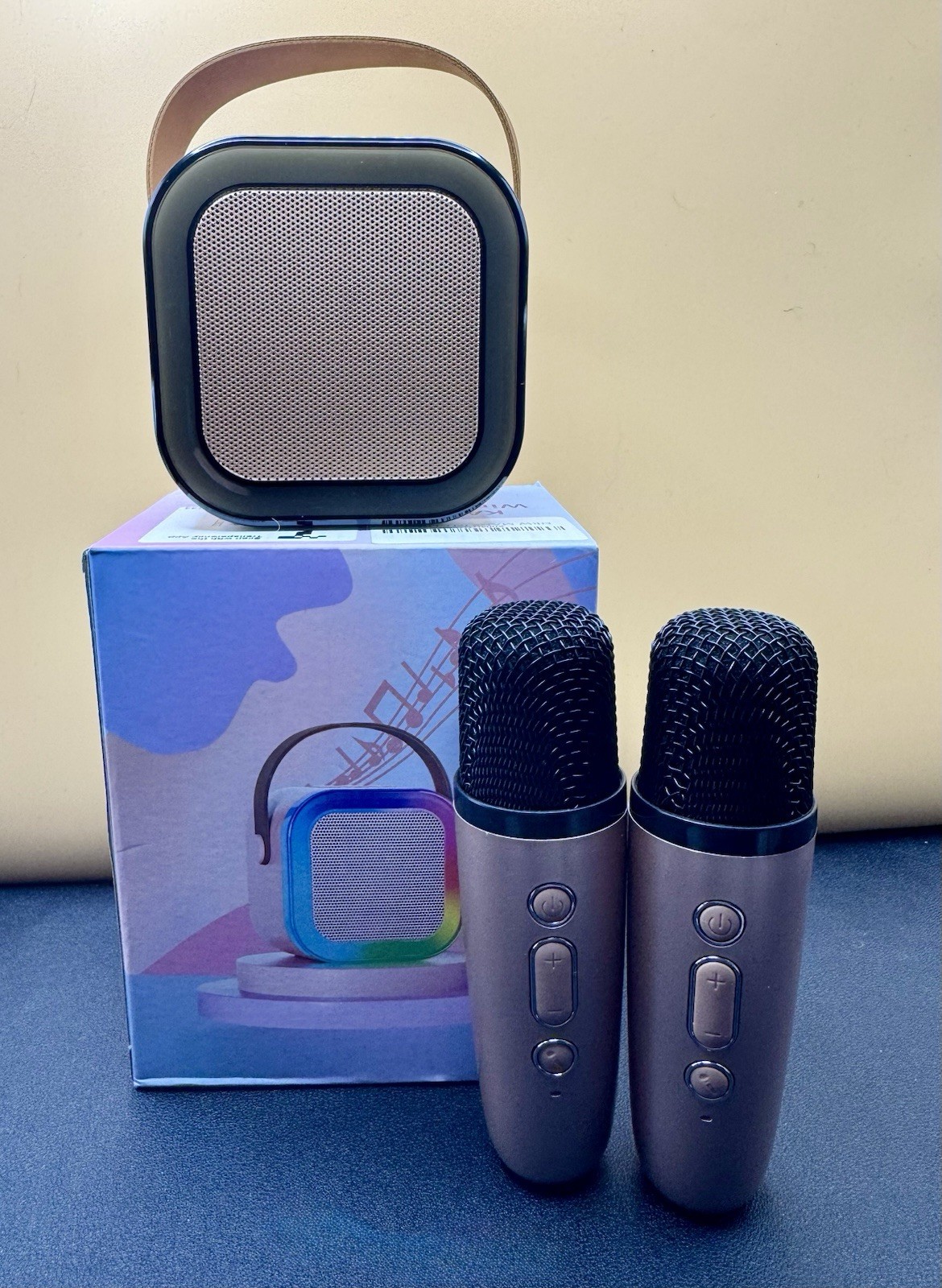 Mini Speaker/Karaoke Machine & Two Wireless Microphones, Rose Gold | NIB