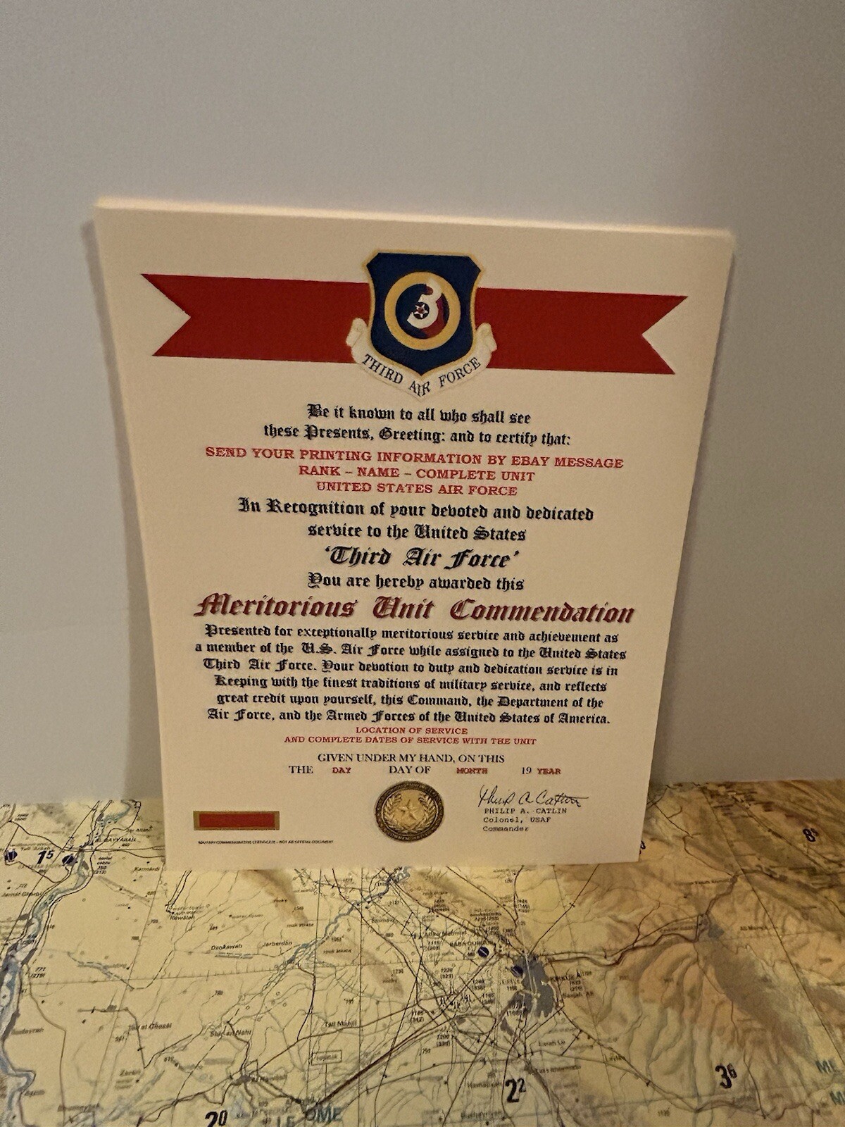 U.S. AIR FORCE / 3RD AIR FORCE - MERITORIOUS UNIT COMMENDATION CERTIFICATE