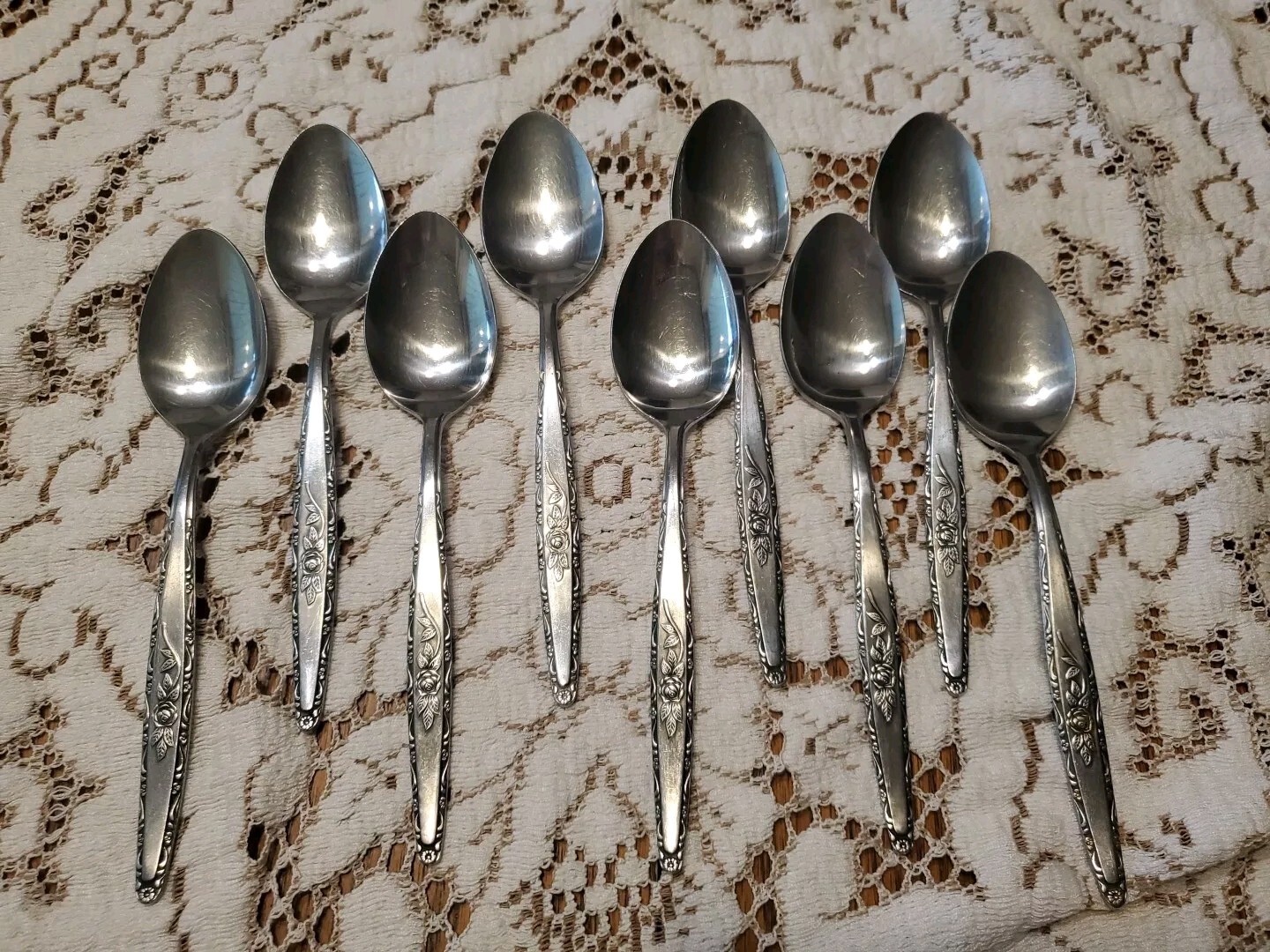 Interpur INR3 Rose Stainless PLACE / SOUP SPOONS 7 1/2" Lot Of 9 A4