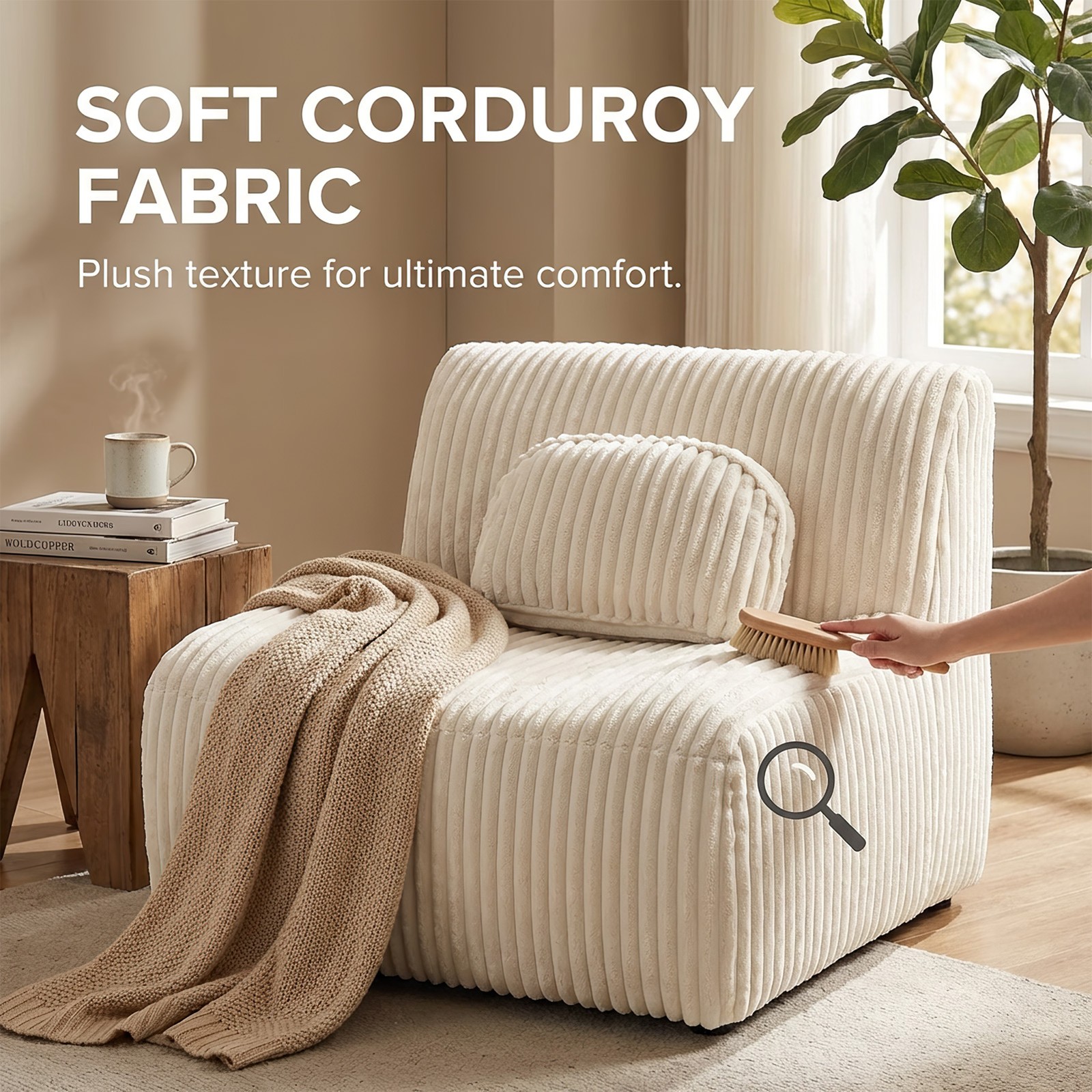 Corduroy Floor Lounge Chair Solid Foam Bean Bag Sofa Ergonomic Lazy Sofa +Pillow