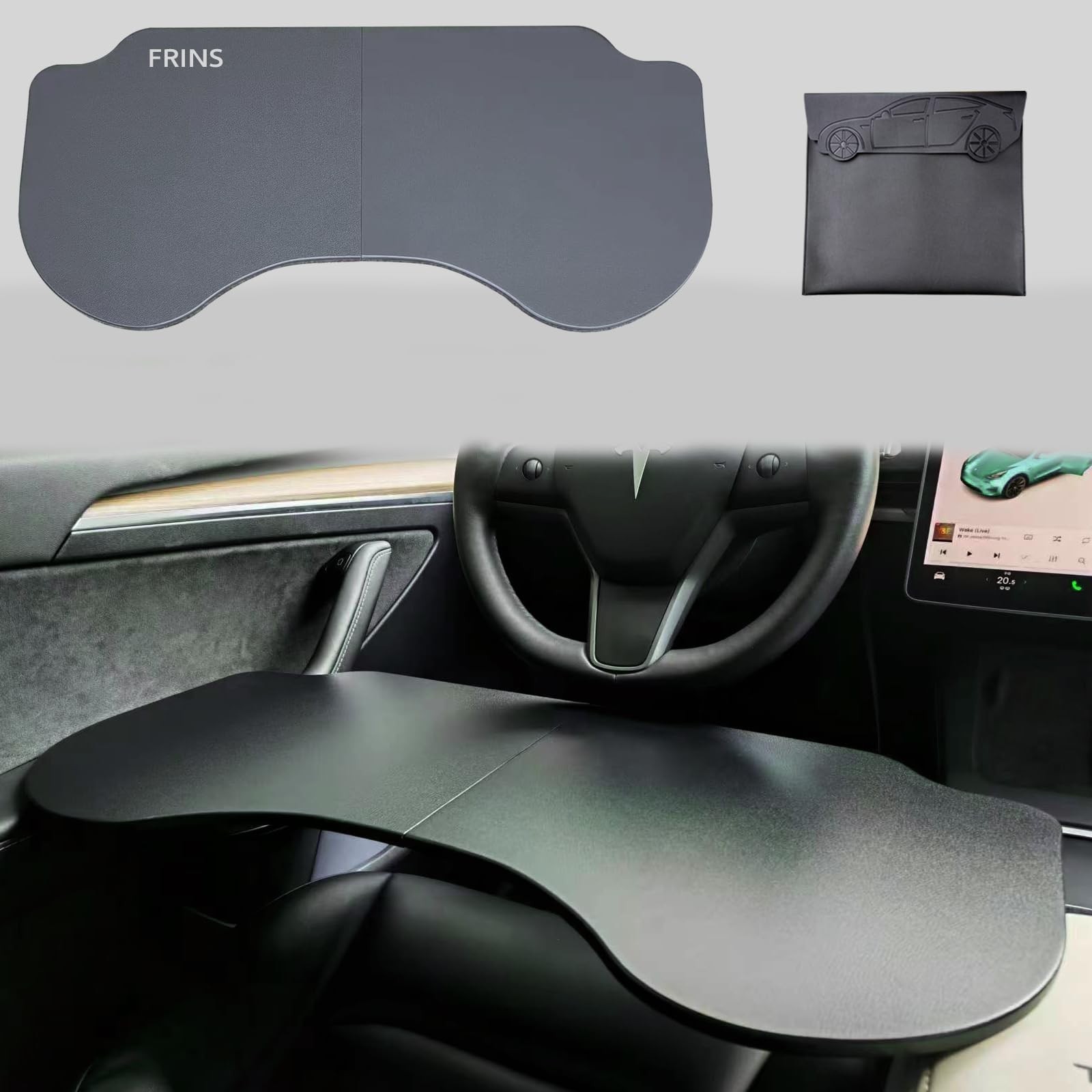 Frins Foldable Desk Food Tray (PU Leather) for Tesla Model Y Model 3 S X Y Ju...